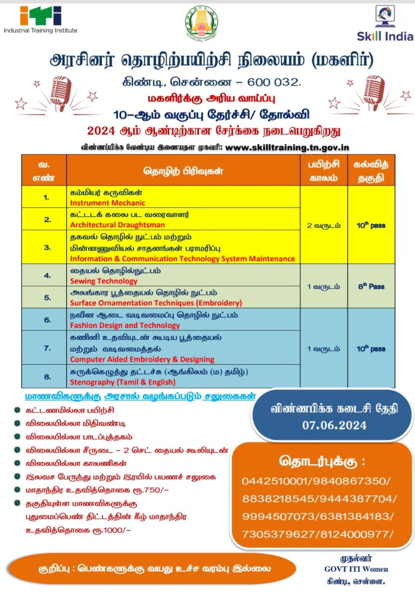 Pls share with those who may be interested  or looking for such opportunities. 

#DiplomaCourses #VocationalTraining #TNGovt