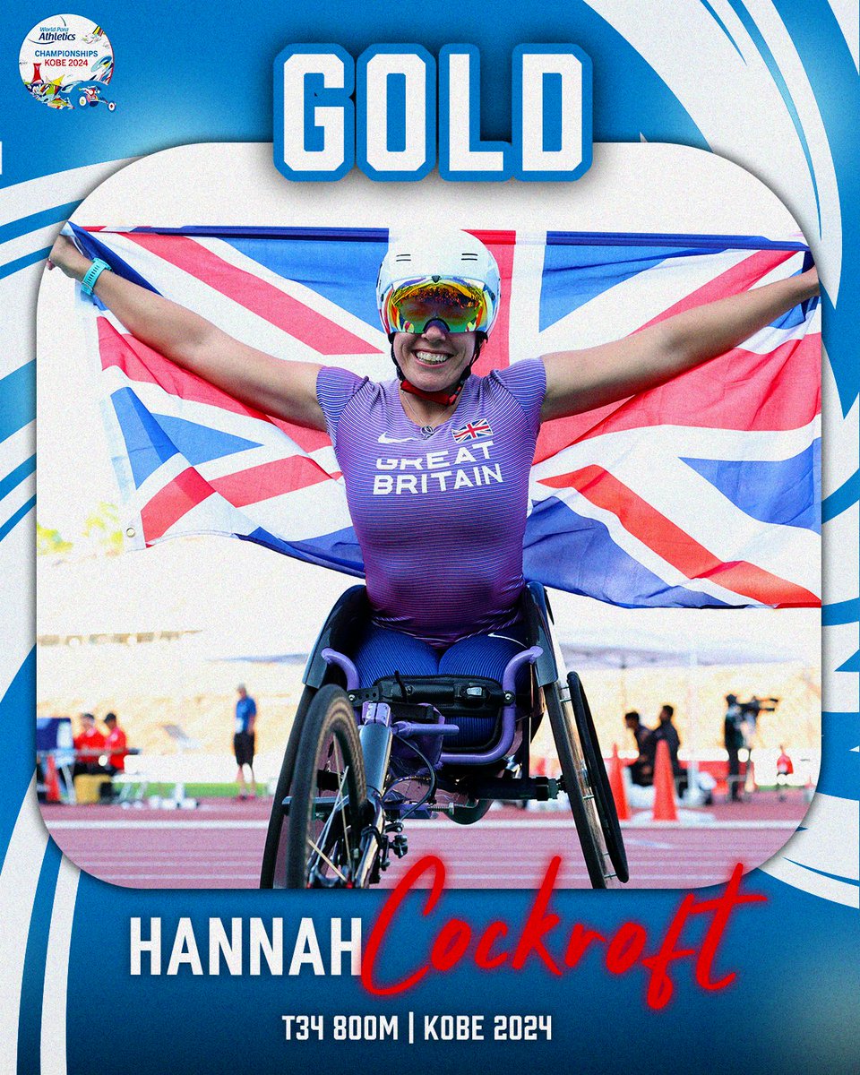 Just astonishing 🤯

@HanCockroft charges to T34 800m gold and her 16th world title with a time of 1:52.79 💨

Phenomenal.

#ParaAthletics | @kobe2022wpac