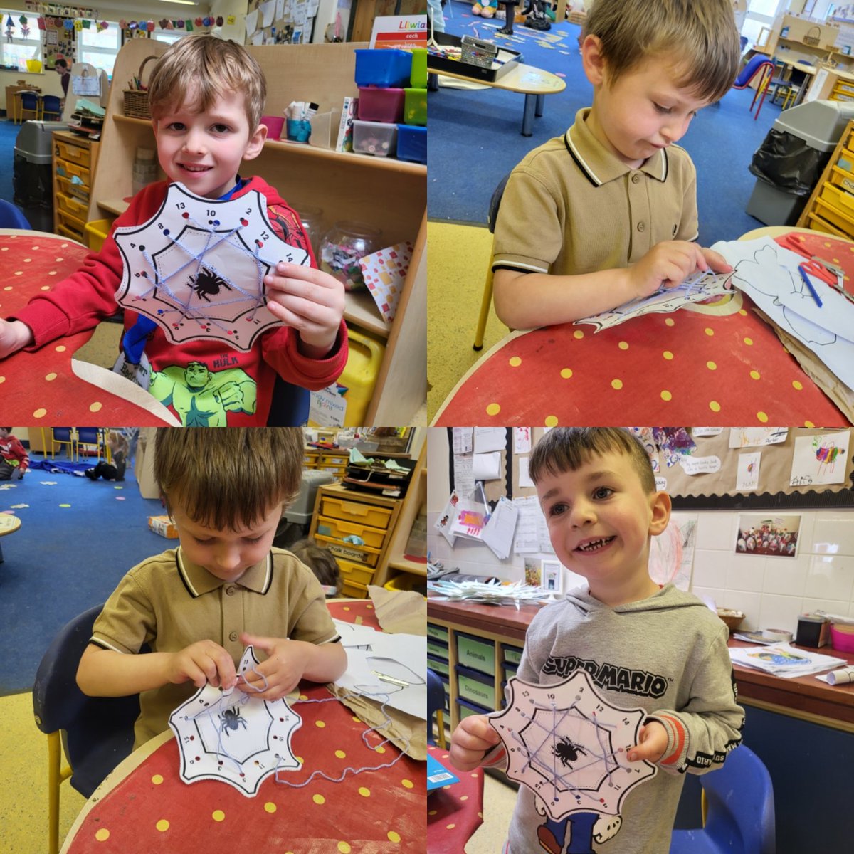 Reception made their own spiders' webs yesterday. They had to follow the number sequence and use their fine motor skills to thread the string 🕷 
<a href="/SychdynSchool/">Ysgol Sychdyn</a>
