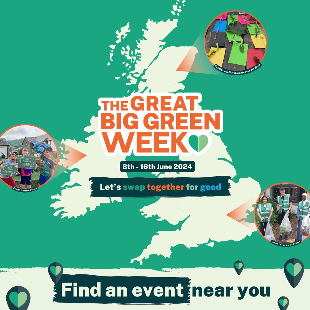 This June, communities across the country are coming together for the #GreatBigGreenWeek! 💚 From clothes and book swaps to skill swaps in repair cafes and allotments, there are events for everyone. 🤝 Find an event near you and #SwapTogether: greatbiggreenweek.com/find-an-event 📍