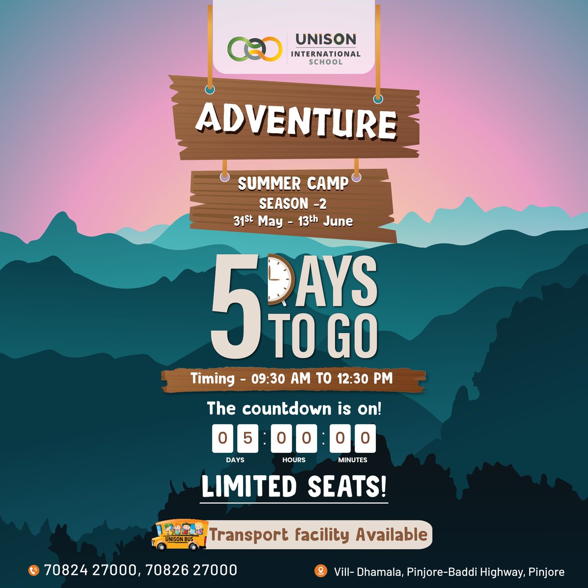 The countdown is on ⏰ Only five days to go until our Adventure Summer Camp Season 2 begins from 31st May to 13th June. Get ready for an action-packed journey filled with outdoor activities, team-building exercises and new friendships🌟

#SummerCampFun #UnisonInternationalSchool