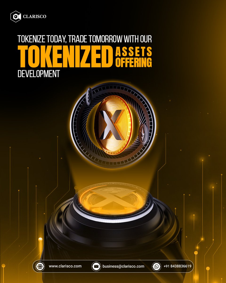Are you ready to take your assets to the next level with our Tokenized Assets offering Development services?
tinyurl.com/ms4kwa6p

#Clarisco #TokenizedAssets #TAO #Tokenization #BlockchainDevelopment #AssetTokenization #DigitalAssets #TokenOffering #TokenEconomy #Fintech
