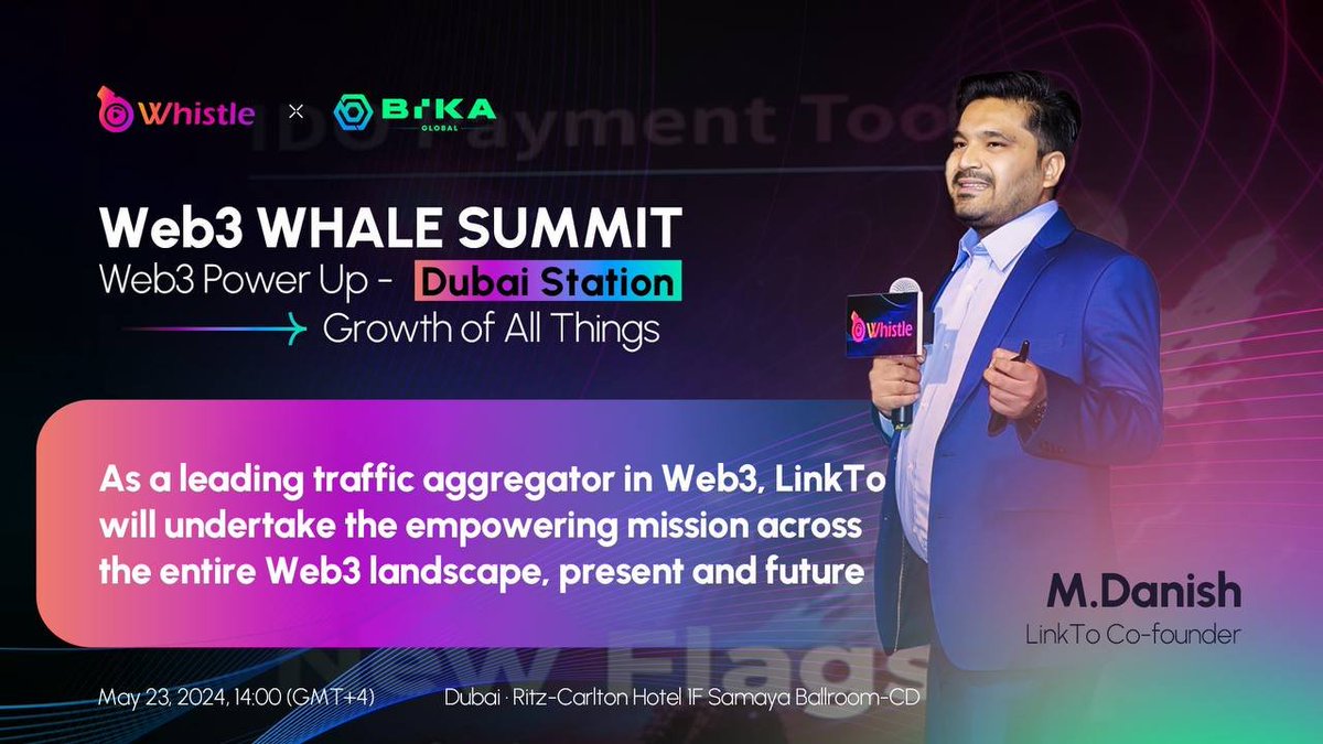 whistle_web3's tweet image. 🎤 Catched Danish @Crypto_Danish_  from @LinkTo_io at the Web3 Whale Summit in Dubai as he shares insights on leading traffic aggregation in the Web3 landscape. 

🤝 Together with LinkTo, we're driving the growth of all things Web3! 
#web3‌‌ #Whistle #LinkTo