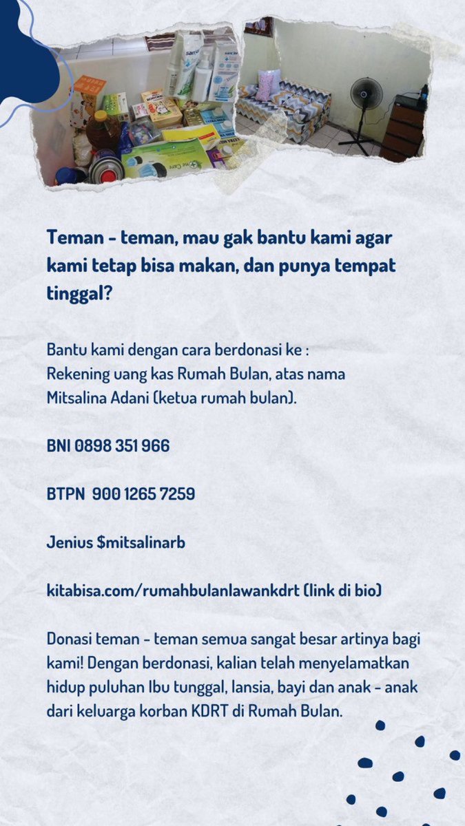 Tetap dukung dan doakan kami yaa teman - teman! Kami masih sangat ingin bisa berjalan, dan dimampukan untuk bisa merangkul lebih banyak jiwa yang membutuhkan…

Untuk memperpanjang umur Rumah Bulan, teman - teman bisa membantu dengan donasi ke link Kitabisa yg tertera di bio