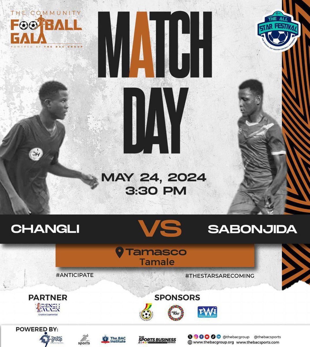 All Star Festival Community Gala 

Match week 3- Final games in the group stage

• Lamashegu 🆚 Sagnerigu
🏟️ Stadium annex 

• Changli 🆚 Sabonjida 
🏟️ Tamasco