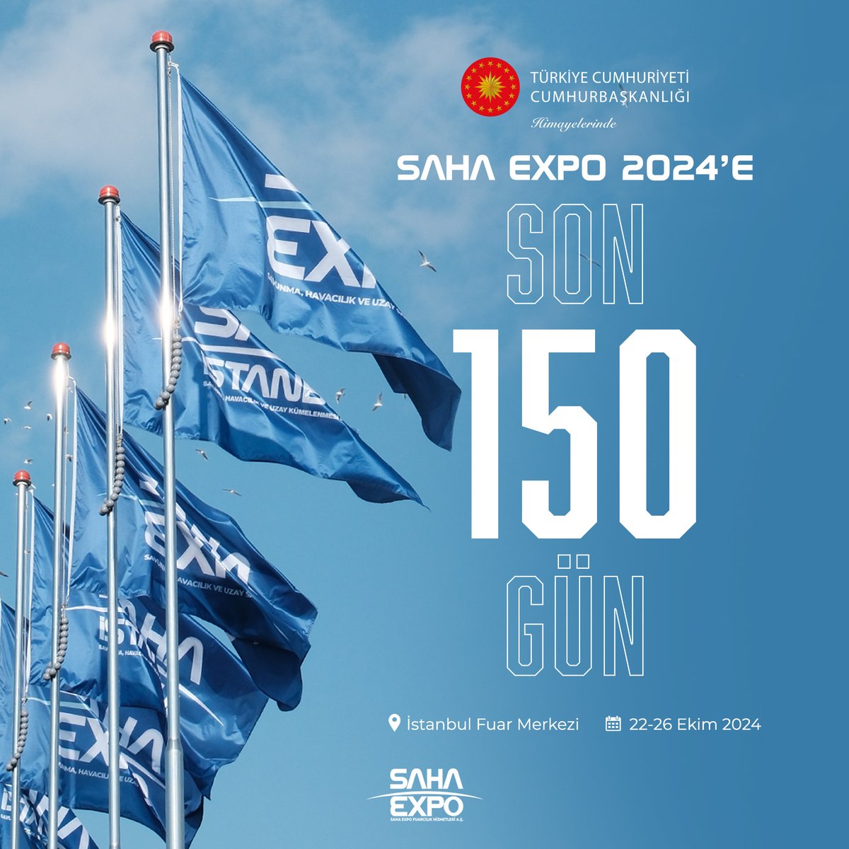 📣 SAHA EXPO 2024 hazırlıkları devam ediyor! ⌛️ Avrupa'nın en büyüğü, Uluslararası Savunma Havacılık ve Uzay Sanayi Fuarı SAHA EXPO'ya 1️⃣5️⃣0️⃣ gün kaldı. 👥 100’den fazla ülkeden katılımcı! 🚀 1.300 firma! 🫱🏼‍🫲🏻 500 resmi & ticari heyet!
