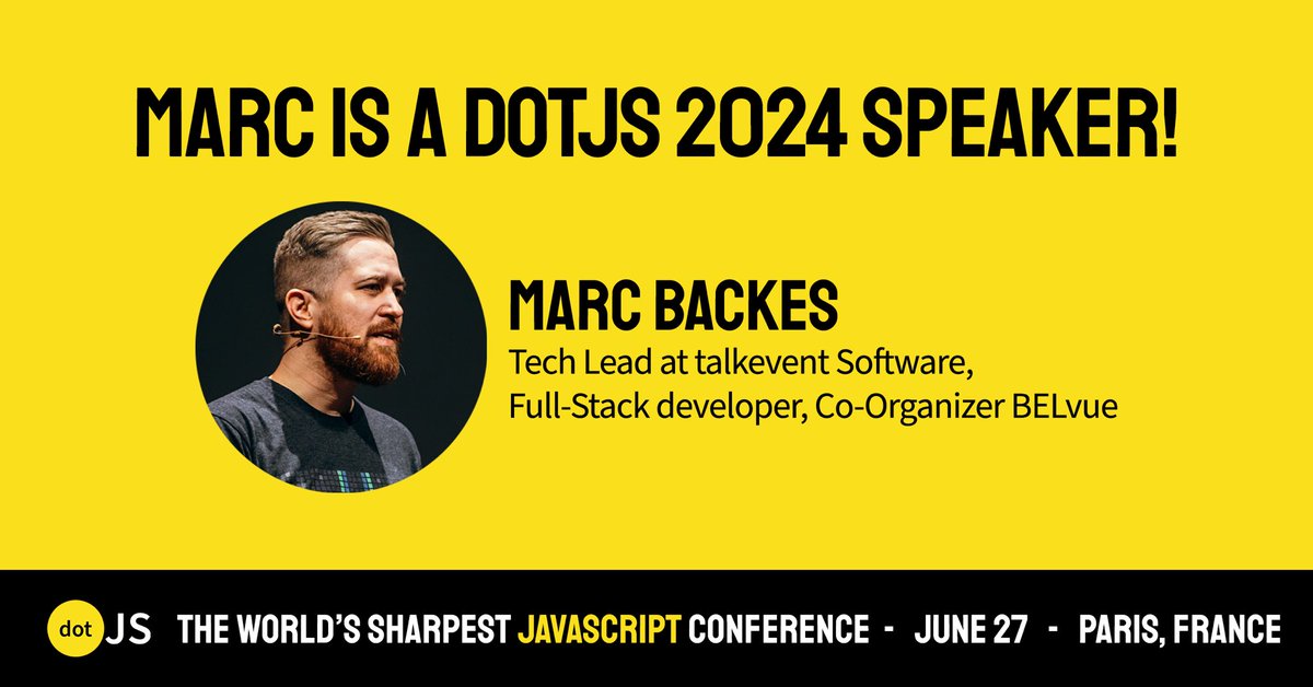 📣Focus on our #dotJS speakers!  

🤩We're delighted to welcome @themarcba on June 27 at the Folies Bergère theater in Paris 🎭

🔎 Marc currently serves as the Tech Lead at Talkevent Software, a company headquartered in Germany specializing in B2B communication solutions. With