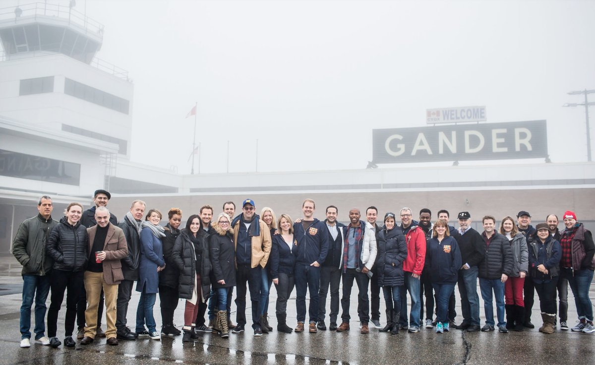 The original cast of the Broadway Show 'Come From Away' at Gander airport where they arrived for a performance to honour the residents of Gander & surrounding towns. @wecomefromaway
