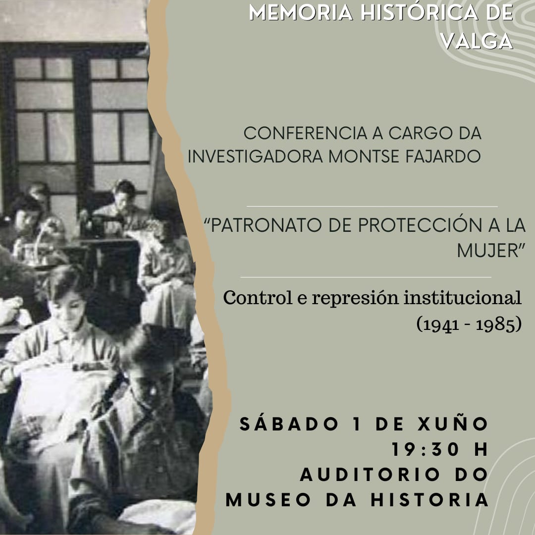 Xornadas da Memoria Histórica de Valga

Patronato de Protección a la Mujer - Control e represión institucional (1941-1985)

📅 Sábado 1 de xuño
🕖 19:30 horas
📍 Auditorio do Museo da Historia de Valga

acospenoucos.wordpress.com/2024/05/24/xor…