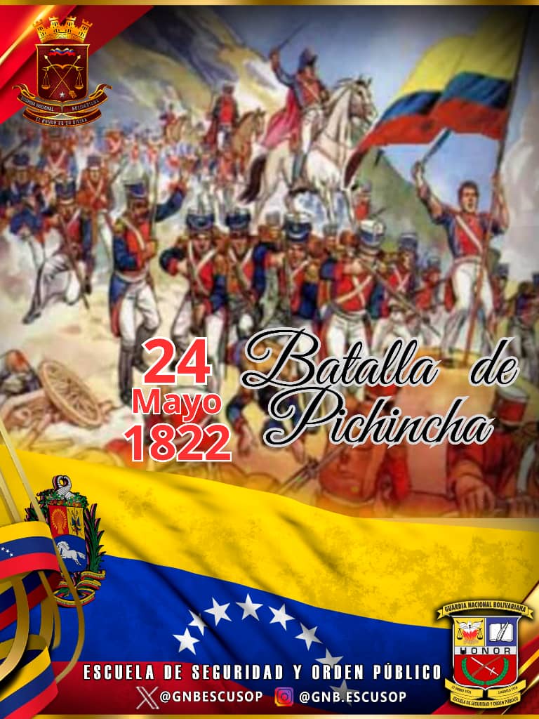 #24MAY de 1822, el ejército patriota comandado por el General Antonio José de Sucre, derrotó a las fuerzas españolas y se escuchó por primera vez el grito de libertad en el territorio del Ecuador.