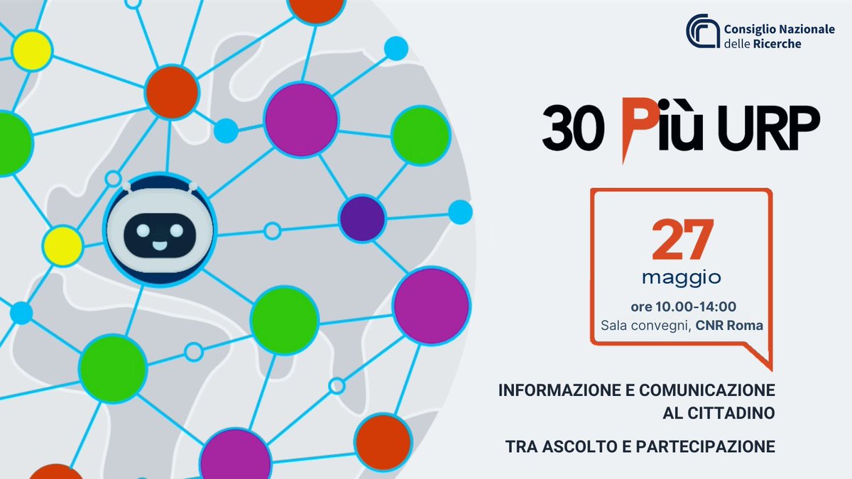 #27maggio | ore 10 | #Cnr Roma #30PiùURP informazione e comunicazione al cittadino tra ascolto e partecipazione Evento formativo e occasione per presentare i risultati dello studio “30 anni di Urp” di @SapienzaRoma Organizzato da #Cnr_Urp ℹ️cnr.it/it/evento/19206 @MC_Carro