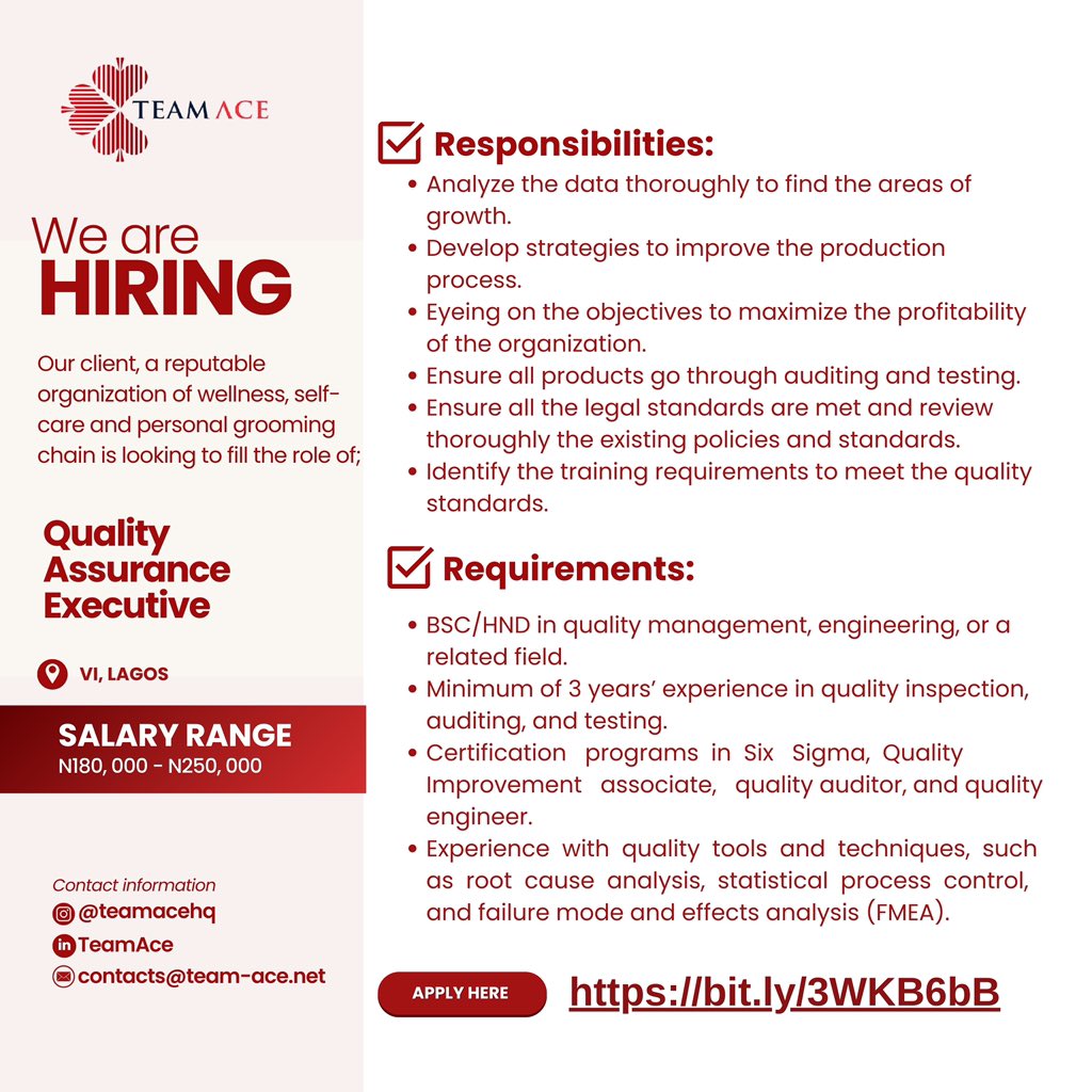 Job opening!! See flier for details Interested and qualified? Apply here👇🏽 bit.ly/3WKB6bB #jobopening #hiringnow #jobopportunity #vacancy #teamace