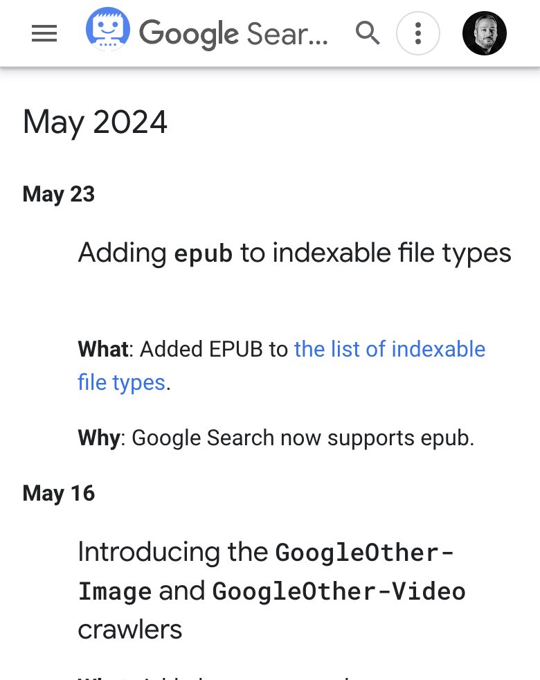 pedrodias's tweet photo. Google Search now supports indexing .epub filetypes https://t.co/liJyFdeoBU