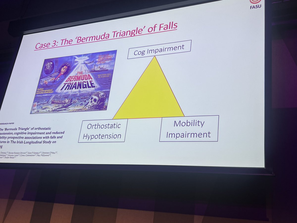 So much learning #bgsconf @rob__briggs 
OH is not good for older adults ➡️ more falls & fractures
1. Amnesia for events & lack of awareness of low BP
2. Low BP dips < 100 on 24BP ⬆️ falls / fractures
3. Watch out Bermuda Triangle - cognition/mobility /OH
4. B blockers & SSRI 🛑