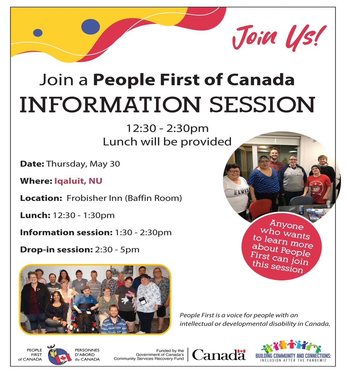 The PFC Roadshow is heading north! If you are in Iqaluit, mark your calendar for May 30 for a PFC Info Session. Details are below and at peoplefirstofcanada.ca/infosessions