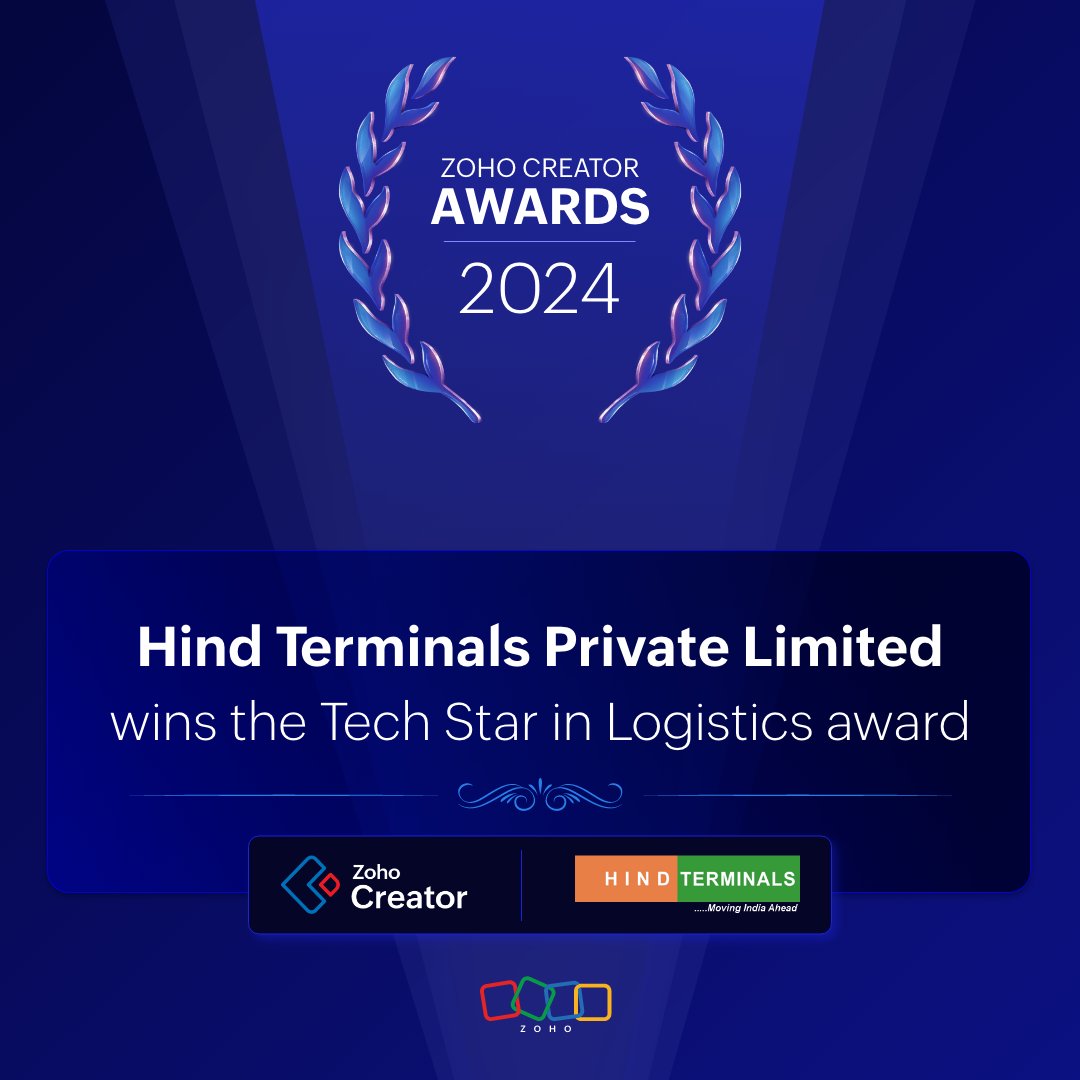 Congratulations to Hind Terminals Private Limited (HTPL)! HTPL is a renowned logistics company that owns and operates container freight stations, inland container depots, rail operations and more. With Zoho Creator, they've built a unified platform for sales contracts, vendor