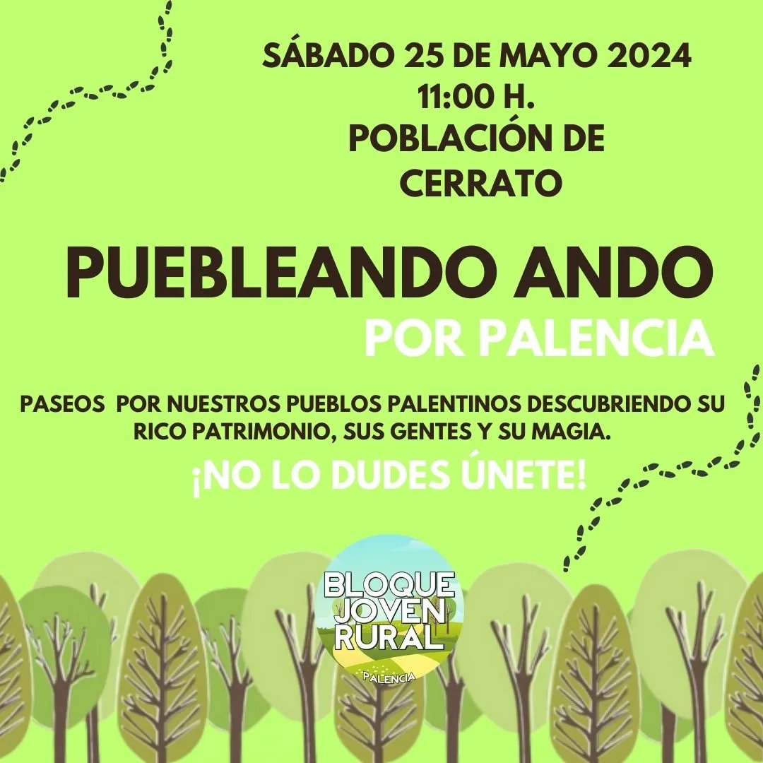 💁 Dejamos por aquí nuestro próximo Puebleando Ando. 🕵️‍♂️
🗓️ Sábado 25 de mayo.
🕖 11:00 h.
📍Población de Cerrato (Palencia)
🤗 ¡No lo dudéis, animaros a conocer nuestros pueblos, sus gentes y su Patrimonio único!