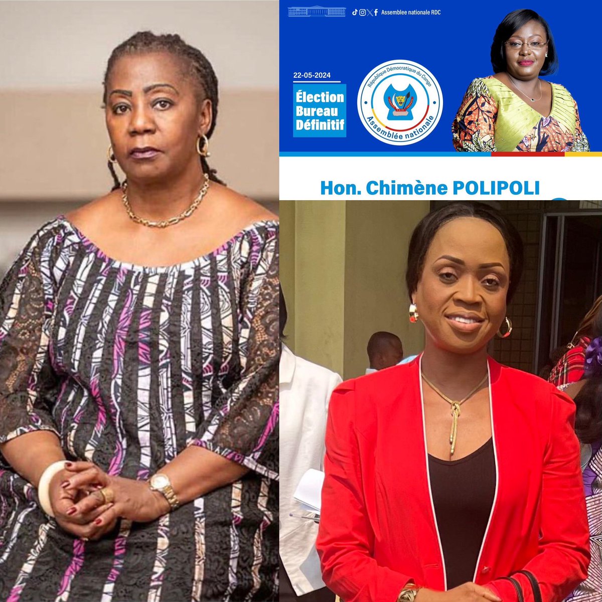 Toutes mes félicitations et fructueux mandats aux 3 amazones élues au Bureau de l’Assemblée Nationale à savoir :
- hon. <a href="/Inamizi2/">Dominique MUNONGO INAMIZI'</a> Rapporteure Adjointe,
- hon. Chimène POLIPOLI Questeure
- hon. Grâce NEHEMA, Questeure Adjointe
Les statistiques s’améliorent et La lutte continue 💪🏾