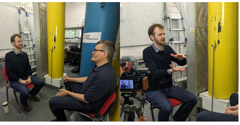 LancsUniSciTech's tweet photo. Low Temperature Lancaster Physics academic @dmitry_zmeev was interviewed by scientist-turned-filmmaker @JoshuaChawner as a part of a documentary on the search for dark matter! 

The film will be showcased at this year's @royalsociety Summer Science Exhibition