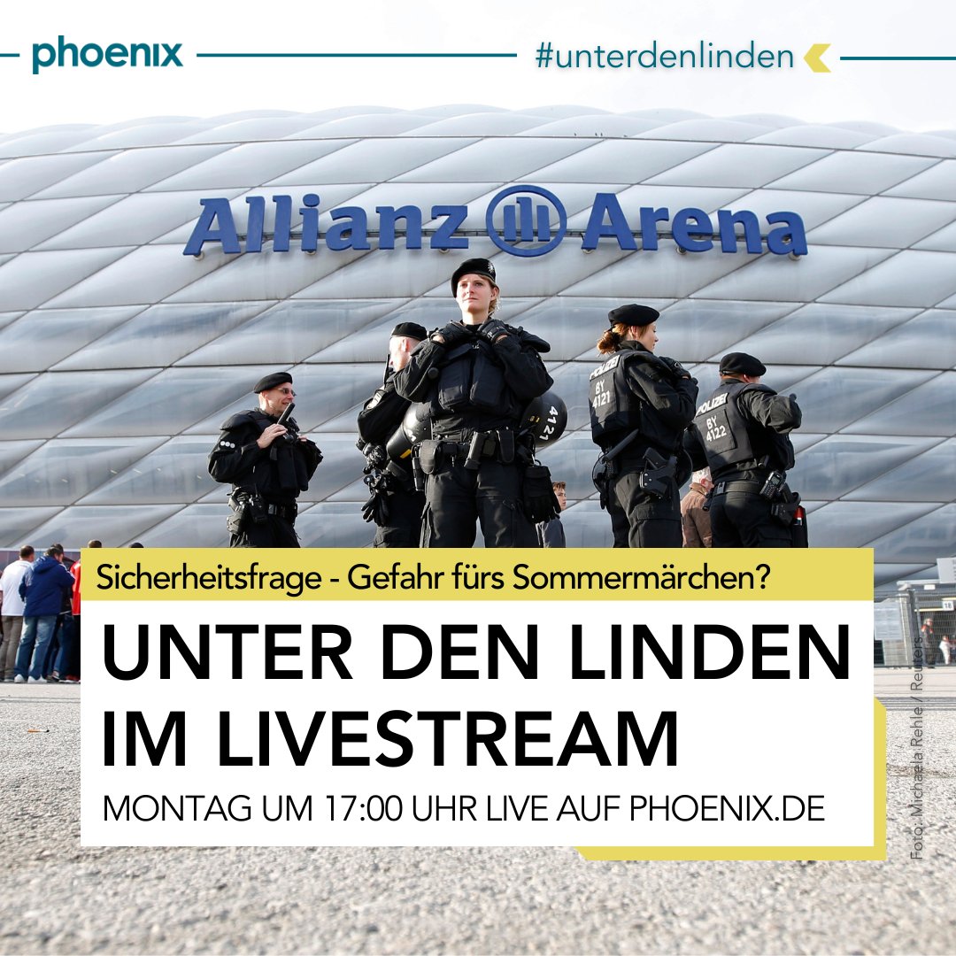 phoenix (@phoenix_de) on Twitter photo #unterdenlinden | In Kürze regiert König Fußball das Land: die #EURO2024 wird in Deutschland ausgetragen⚽️🏆
Wie steht's um die Sicherheitslage für Stadien und Fan-Meilen?
<a href="/KonstantinKuhle/">Konstantin Kuhle</a> (FDP) und <a href="/ThomasHeilmann/">Thomas Heilmann MdB</a> (CDU) diskutieren dazu im Livestream 📲 phoenix.de/s/J9i #unterdenlinden | In Kürze regiert König Fußball das Land: die #EURO2024 wird in Deutschland ausgetragen⚽️🏆
Wie steht's um die Sicherheitslage für Stadien und Fan-Meilen?
<a href="/KonstantinKuhle/">Konstantin Kuhle</a> (FDP) und <a href="/ThomasHeilmann/">Thomas Heilmann MdB</a> (CDU) diskutieren dazu im Livestream 📲 phoenix.de/s/J9i