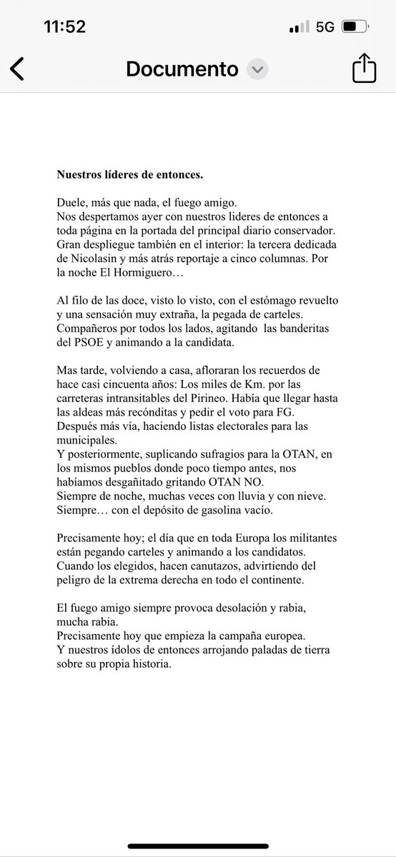 Este escrito me ha llegado de forma anónima, aunque sé que es de un histórico dirigente del PSOE. Creo que expresa el sentir de una buena parte del partido tras oír ayer a Felipe González!