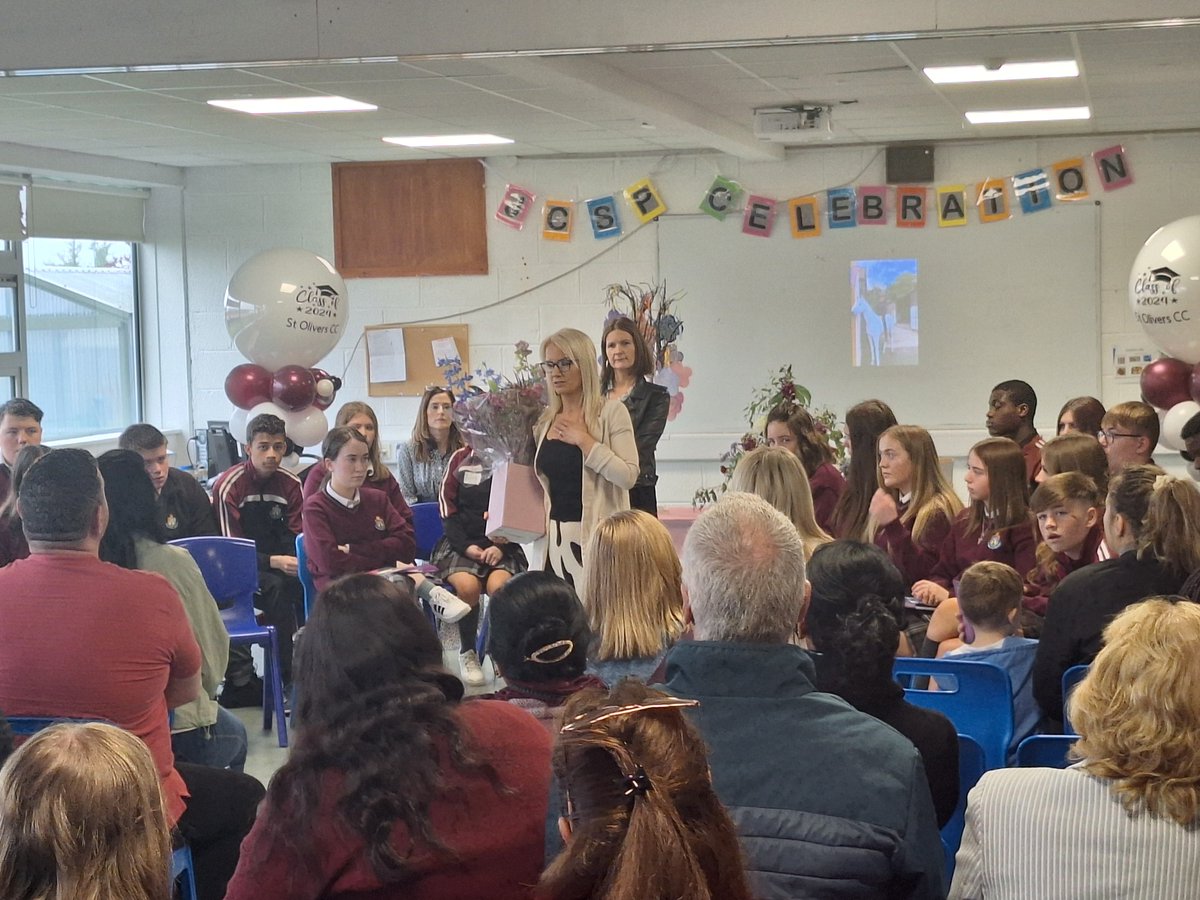 Our 3rd Year classes 3 Avens & 3Aster hosted family and friends for their @jcspie celebration. Students were presented with their Portfolios of Achievement and made speeches on their three years in @StOliversCC Students also made presentations to staff to thank them.