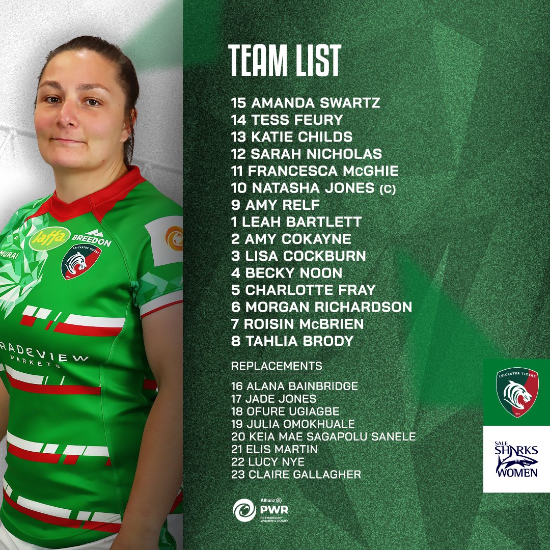 📋 𝐓𝐄𝐀𝐌 𝐍𝐄𝐖𝐒          

The matchday squad has been named for tomorrow's final home game of the season, against Sale Sharks! 🦈

#COYT 🐯

ℹ️ LeicesterTigers.com/news/team-news…