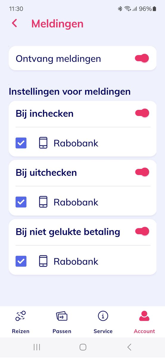 Beste <a href="/OVpay_nl/">OVpay</a> <a href="/RET_controle/">RET Veiligheid</a> <a href="/RETRotterdam/">RET</a> Helaas heb ik nog geen reactie van jullie ontvangen. Zoals gezegd krijg ik vanaf 5 mei jl geen enkele melding meer in de app voor het in- en uitchecken. Terwijl, volgens mij, alles goed staat. Ik hoor graag.
