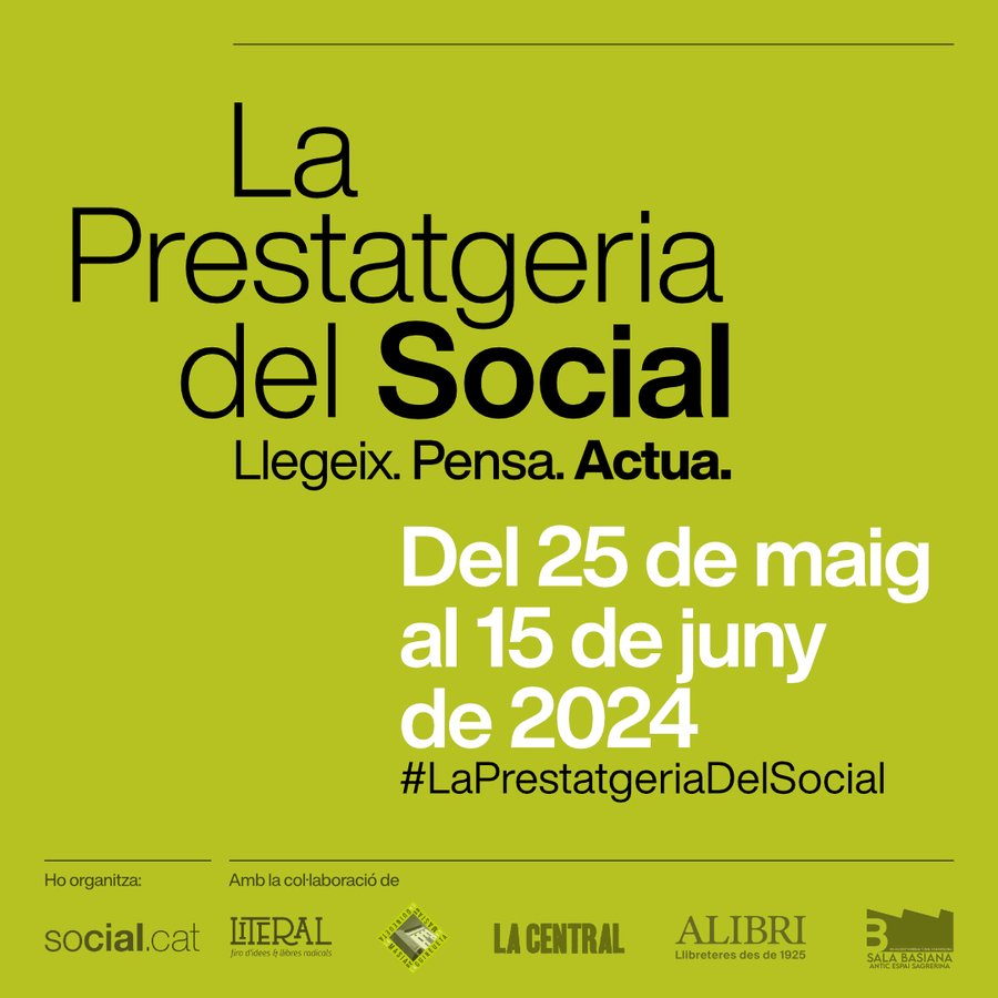 ☝️Torna La Prestatgeria del Social.

📚L’esdeveniment sociocultural per reivindicar els llibres socials i generar debats participatius entorn qüestions que ens travessen a totes i reflexionar i avançar, juntes, cap a una societat més justa i igualitària.