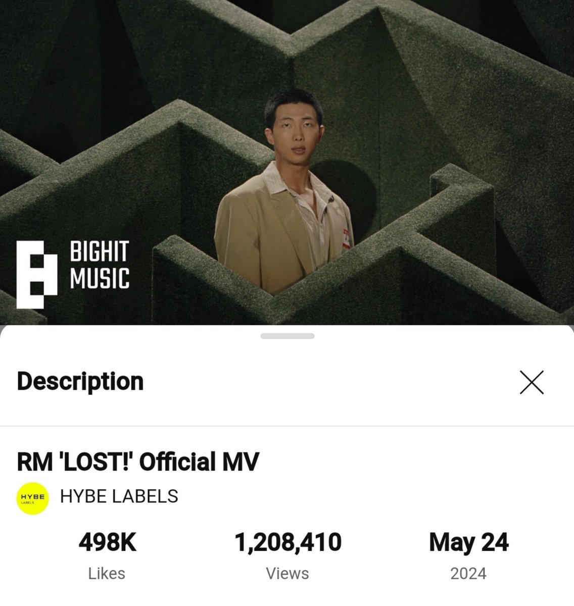 RM <LOST!> Official MV (youtu.be/kq6UVL3H6SI) 1.1M✅ 1.2M✅ 1.3M🔜 RPWP IS HERE LOST OUT NOW #RightPlaceWrongPerson #RM