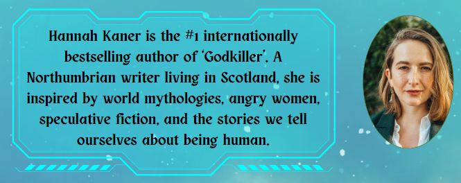 Next up, the glorious Hannah Kaner! 
Hannah's debut trilogy, starting with Godkiller and Sunbringer, follows a godkiller, a young noble bonded to a god of white lies and a disillusioned knight on a secret quest to beg favours of the wild gods!