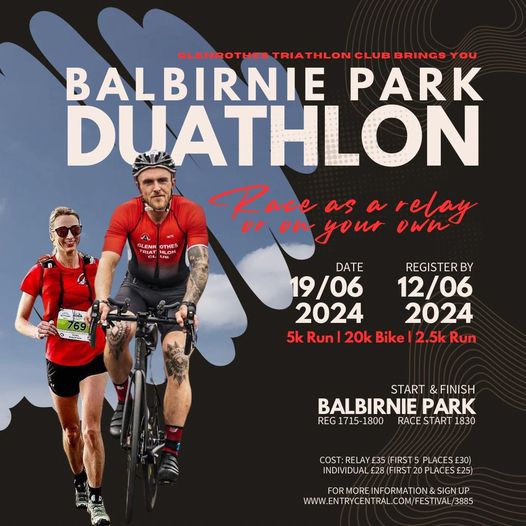 BalbirnieHouse's tweet photo. Via @GlenrothesTri Balbirnie Duathlon 2024, Wednesday 19th June 6.30pm 
- 5k Run, followed by a 20k Bike, finished with a 2.5k Run
- Marshalled courses 
- Relay & Individual options (so if you only fancy one discipline, you can team up with someone who loves the other!)
- Event sanctioned by Triathlon Scotland
- Food by @BalbirnieHouse for you and your friends / family [burgers & a hog roast]
- A fun, friendly atmospheric event 
Booking via https://t.co/S4kAQphLVD