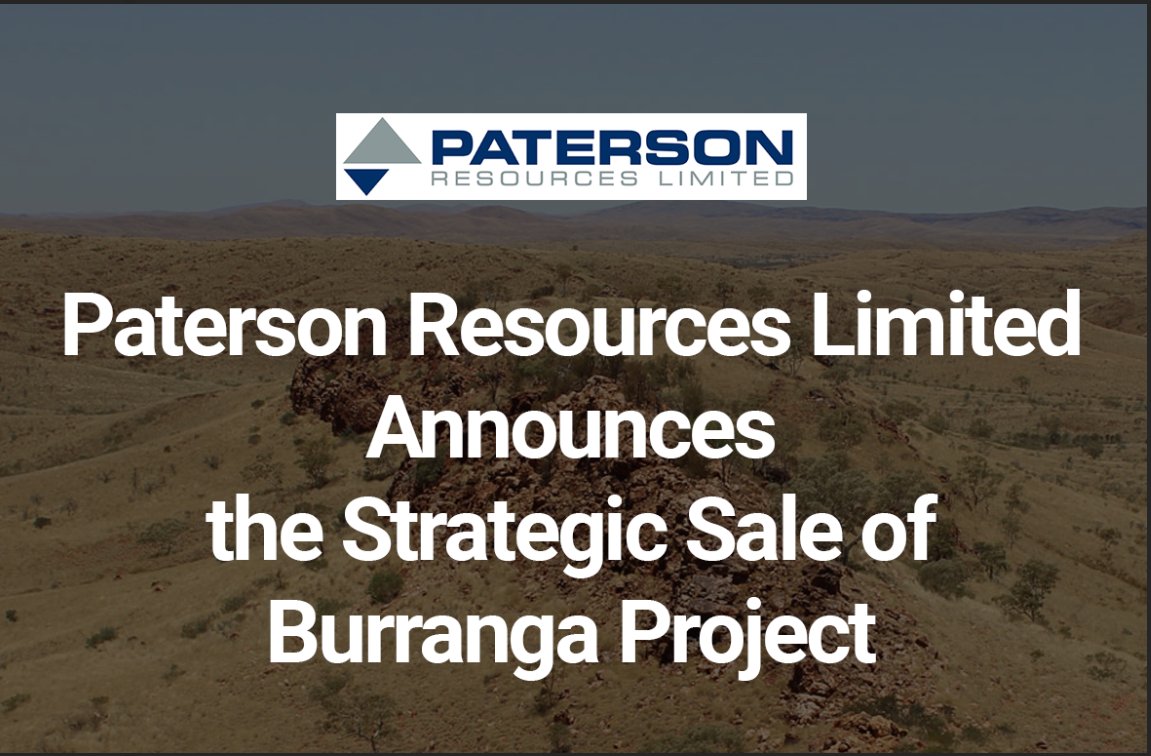 Paterson Resources Limited (@Paterson_PSL) Announces the Strategic Sale of Burranga Project Read more hubs.la/Q02ymFL20 $ASX $PSL