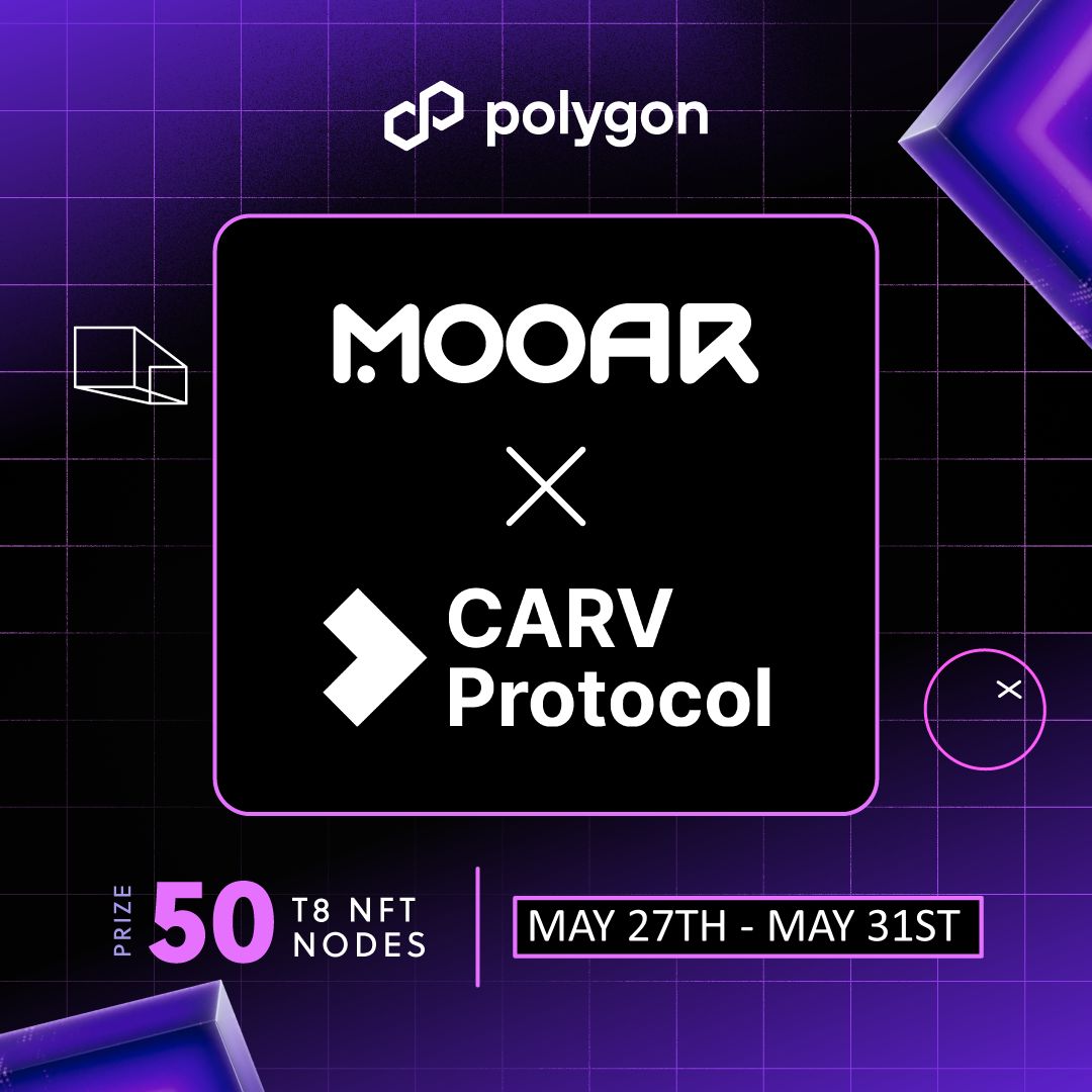 mooarofficial's tweet photo. #CARV x MOOAR collab 😺

🙀 @carv_official is building the largest modular data layer for gaming and AI and is opening up data monetization for everyone, putting the power in your hands.

Verifier Node License NFTs are lightweight nodes managed by the community. They play a crucial role in maintaining the protocol’s integrity, thereby enhancing its trustworthiness and security. 🔐

💸 CARV is dedicating 25% of the upcoming total token supply to node verifiers, with a release model reducing by 25% every 6 months, it is expected that 50% of tokens will be released in the first year alone.

Running a CARV node allows you to earn rewards, support a decentralized data economy, and influence the network’s governance. 🪙

🪪 The Verifier Node License is an NFT that represents your Node License. The CARV team will mint and transfer these NFTs three weeks after the public sale. 

🚨 Node licenses are initially non-transferrable 🚨

The Raffle Mint will go live on the #MOOAR platform and you will need GMT on  @0xPolygon to enter ⤵️

📅 May 27th - May 31st
🏆 50 T8 Verifier Node License NFTs
🤝Raffle is fully refundable for non-winners
✅ You can join the Raffle Mint at any time while the event is live 

🎟️ The ticket price will be announced at the start of the Raffle Mint.

👉 Go to https://t.co/D50nJ0ti0y to participate!
