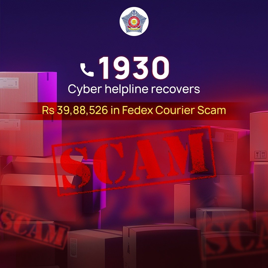 A Sakinaka resident was duped by fraudsters impersonating police & income tax officers for Rs 39,88,526 claiming that they had seized a FedEx courier done by him through unauthorized transaction. Realising the fraud, the complainant contacted the 1930 Cyber helpline number. The