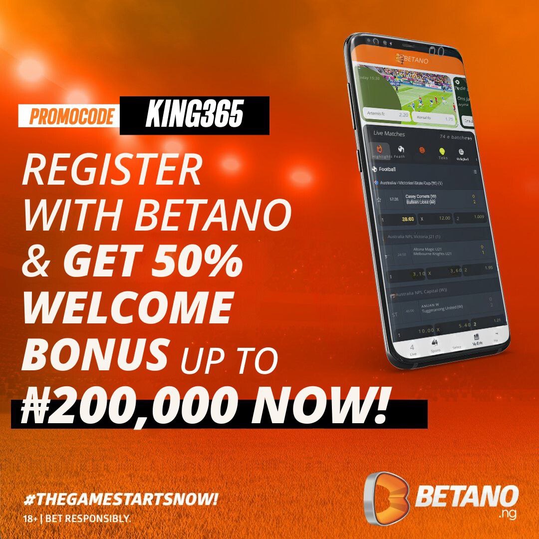 sportingking365's tweet photo. 20+ odds BETANO 🎯🔞

here: https://t.co/iynon4qg6g

Click this link to load game: https://t.co/4cqnEe3NIb

Booking code: YYBWC4KT

Promo code: KING365

Bet responsibly https://t.co/kknfaNDNC0