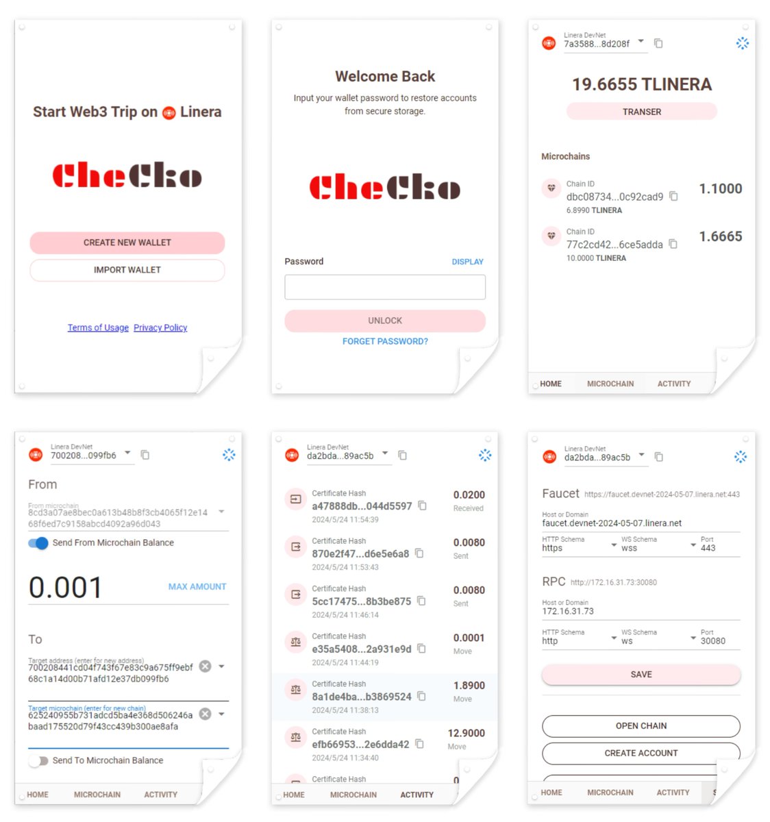 We cannot wait to show the CheCko extension wallet running on the Linera DevNet. As of now, CheCko can create/backup Linera accounts and make transactions! Web applications could connect to Linera through CheCko, too.
@linera_io @ma2bd @jesse_pariselli