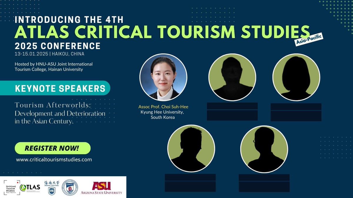 🏁 Our first keynote reveal. 🌟 Choi Suh-Hee PhD, Associate Professor, Kyung Hee University, South Korea ⏰ Abstract and Session Proposals Deadline 15 June 2024 #ACTSAP2024 🔗 criticaltourismstudies.com/call-for-paper…