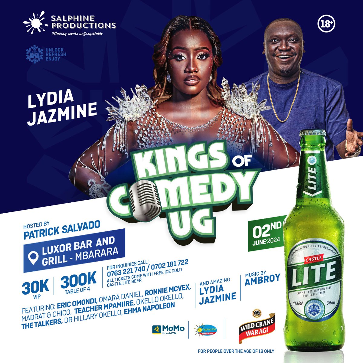The #KingsOfComedyUg gets closer and closer 2nd June, don't miss performances from Lydia Jazmine and Ambroy. These come in when laughter is almost killing you to rescue you
