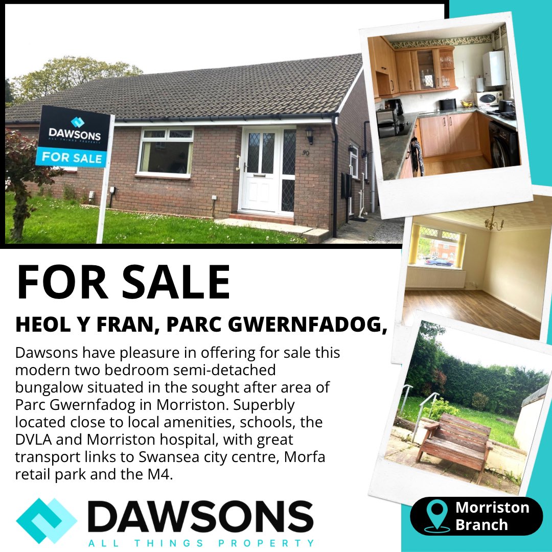 🏡 FOR SALE 📍 Heol Y Fran, Parc Gwernfadog 💰 Offers Over £175,000 Dawsons have pleasure in offering for sale this modern two bedroom semi-detached bungalow. Contact our Morriston team on ☎️ 01792 2700777 or 📧mo@dawsownproperty.co.uk dawsonsproperty.co.uk/property.php?i…