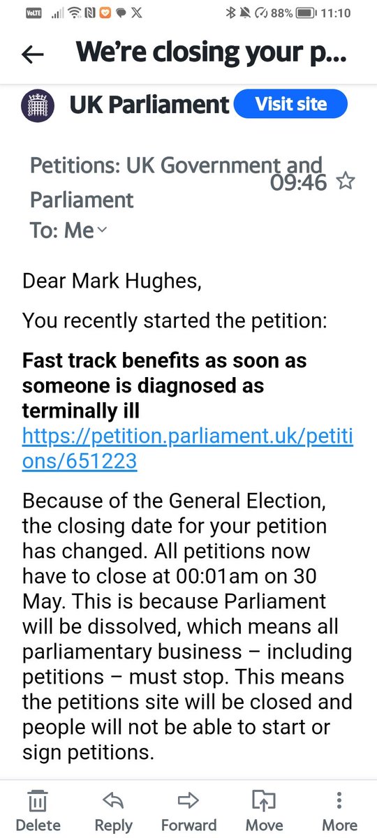 I have just received this email re the petition, due to the election the petition is being cut short. As a terminally ill man who has campaigned for 6 yrs to help you, I'm asking for your help to sign the petition that one day you or a family member might need. PLEASE SIGN IT