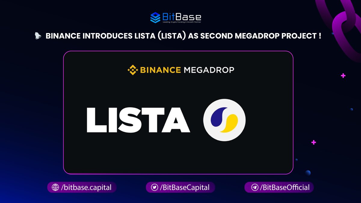 🚀 Binance Announces $LISTA as 2nd Megadrop Project! 🚀 Big news! Binance unveils $LISTA as the 2nd Megadrop Project! 🌟 Earn rewards by locking $BNB and completing Web3 quests. 💰 A massive 100 million $LISTA is up for grabs! 🪙 Key details: Total rewards: 100M $LISTA Initial