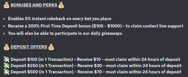 Use code 'woodsbets' on stake for unlimited deposit offers.

To claim the bonus create a ticket in my discord's #depositbonus channel (discord in bio) ♥️