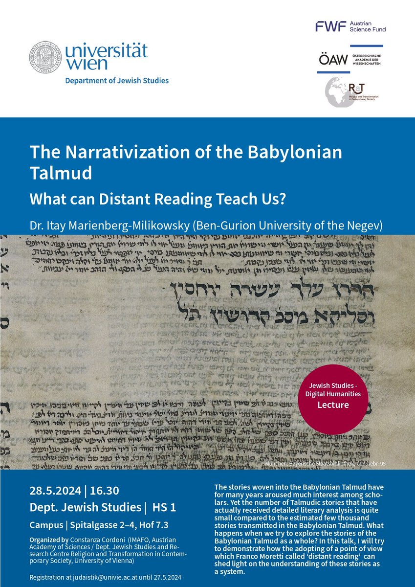 For those who are in Vienna next week: Narratology, Talmudic Studies and Computational Literary Studies - all in one lecture.