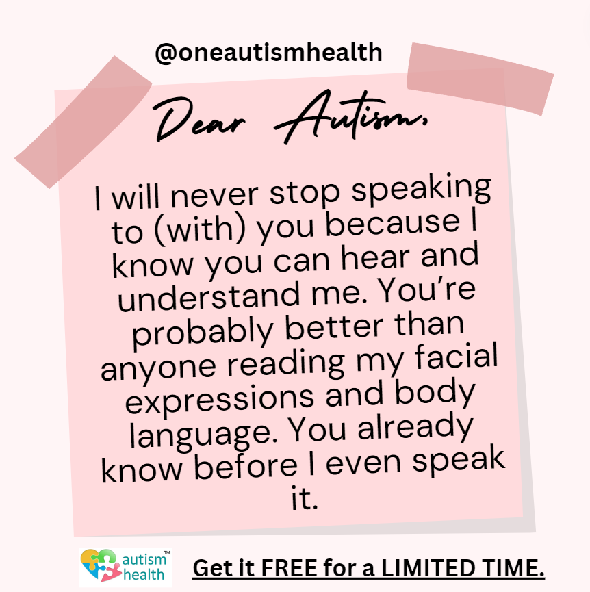 Dear Autism, You understand me in a way that no one else can, and for that, I will never stop speaking to (with) you. You see through my expressions and body language, and you know me before I even utter a word. #autism #autismawareness #autismacceptance #autismdad #autismmom