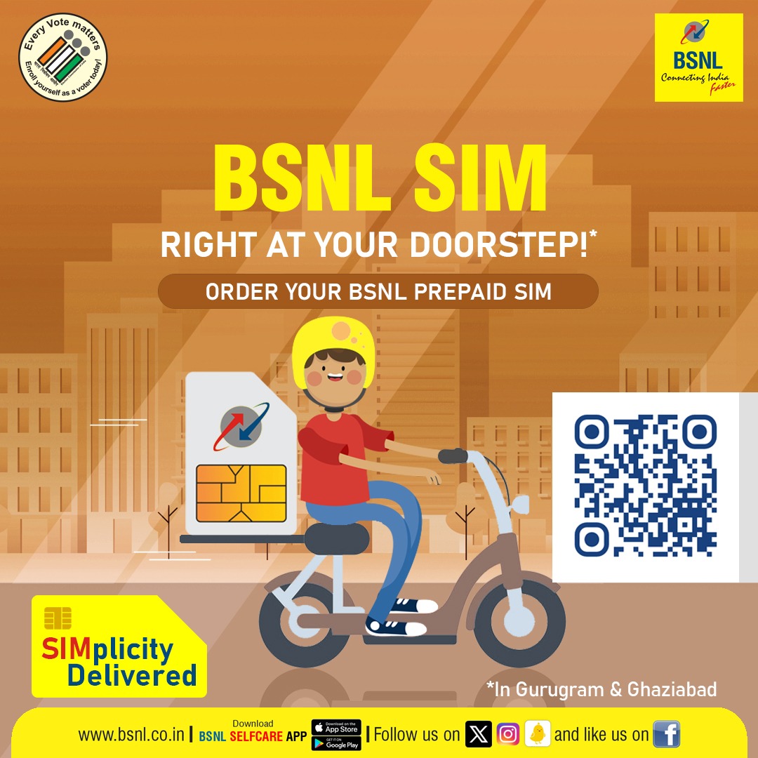 Convenience at Your Doorstep! Get your new BSNL SIM delivered right to you. Click here: bit.ly/4bLu8HC to order now! *Available in Gurugram & Ghaziabad only #BSNL #BSNLSIMplicityDelivered