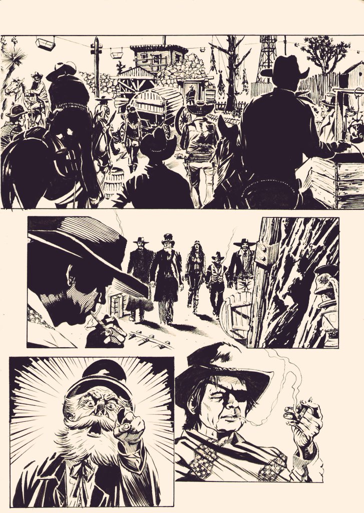 Queste pagine sono tratte da “30 Pistole per un mucchio d'oro” - Ed. Cagliostro, 2010.  Una storia dove i personaggi avevano i volti di alcuni  tra i migliori attori del genere e non. Spero in futuro di disegnare un bel western.
#western #fumetti #comics #bandedessinee  #edym