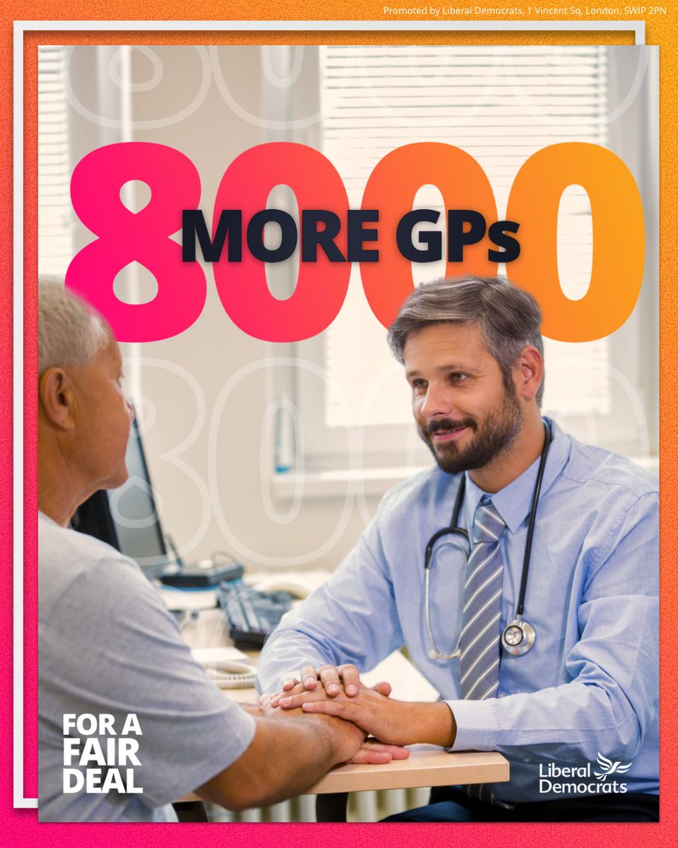 The Conservatives have decimated local health services and brought the NHS to its knees.

Liberal Democrats would give you a legal right to see a GP in a week or 24-hours it’s urgent, so you aren’t ever left struggling for an appointment.