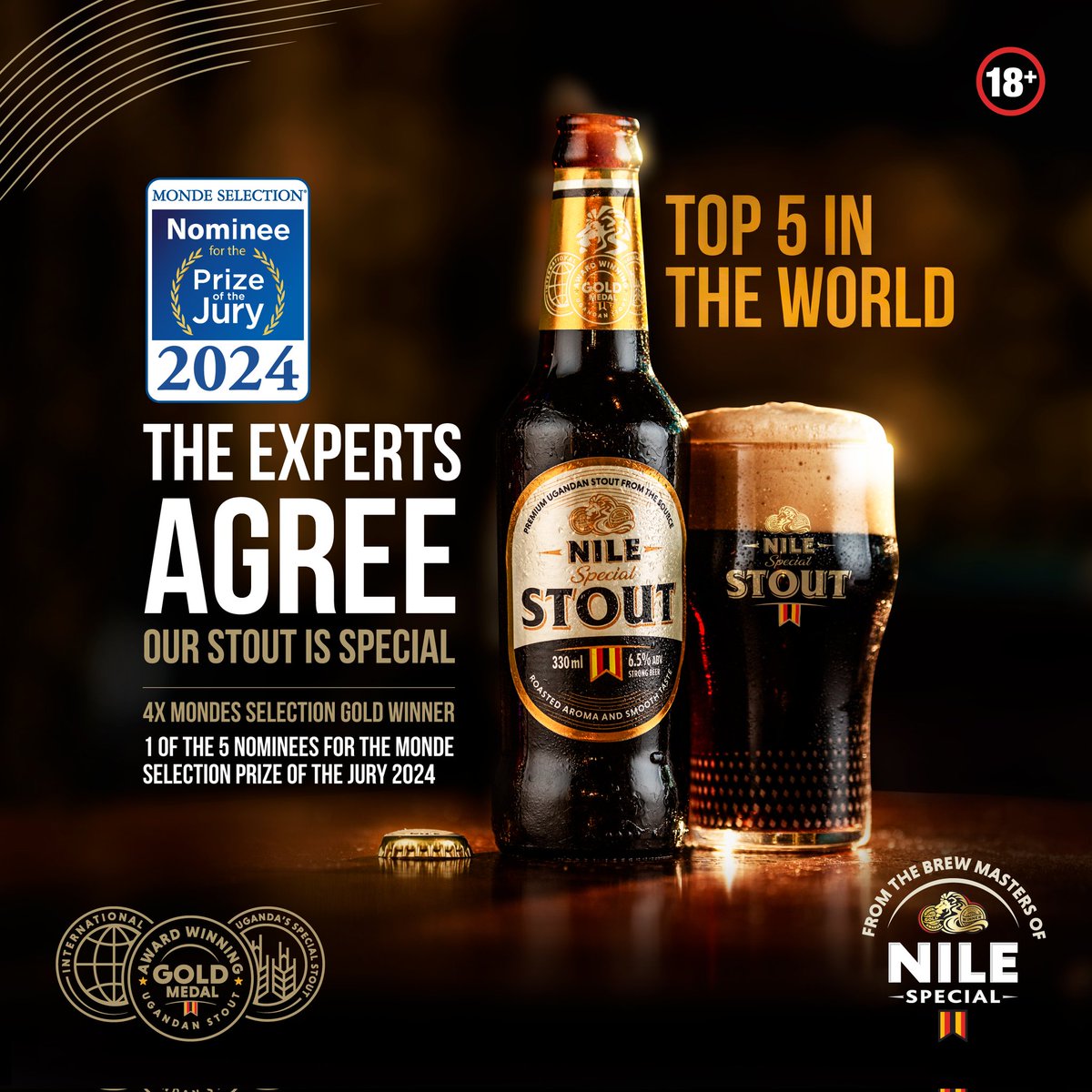 We're raising a glass (of @NileStout, of course!) to a historic achievement! Nile Special Stout is the first Ugandan brand EVER to be nominated for the prestigious international Monde Selection Prize of the Jury award! This special category recognizes only five exceptional