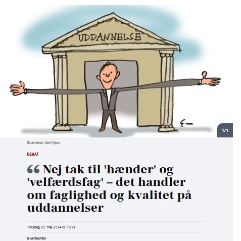 Ingen unge bliver lærer eller sygeplejerske, fordi de har hørt, at Danmark mangler arbejdskraft i "velfærdsfagene" eller har brug for ”hænder”.
Stærkt opråb om, at en kommende reform skal tale uddannelserne op. Og at kvalitet, faglighed og tid til fordybelse ikke er gratis.